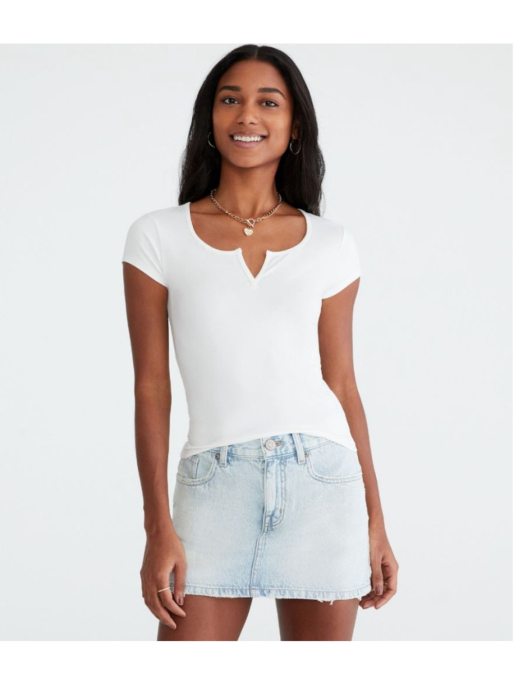 Aeropostale Seriously Soft Notch Neck Baby Tee White Large NWT